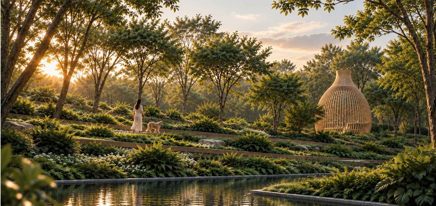 Landscaped gardens and water features